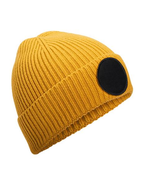 Strickmütze mit rundem Patch - individuell bedruckt